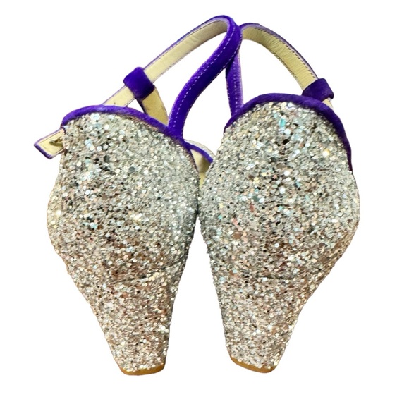 NIB  Anniel , Italian suede & silver sparkle t-strap sandals. Size 37 - Picture 7 of 10